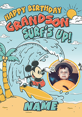 Mickey Mouse Surfs Up Grandson Birthday Photo Card
