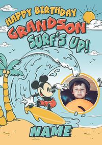 Tap to view Mickey Mouse Surfs Up Grandson Birthday Photo Card