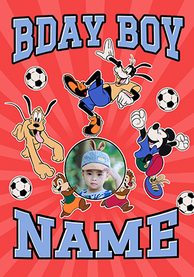 Mickey & Friends Football Birthday Photo Card