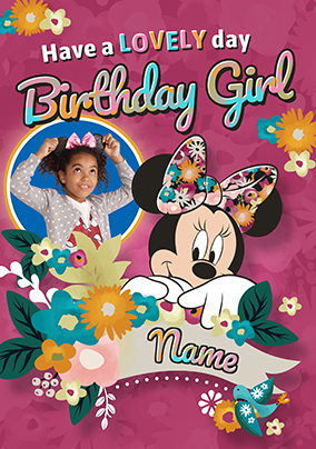 Minnie Mouse Birthday Girl Birthday Photo Card