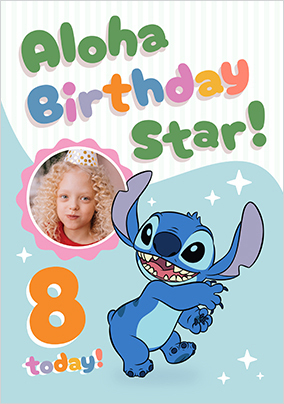 Stitch Aloha Age 8 Birthday Photo Card