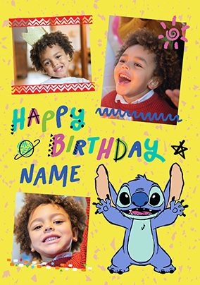 Stitch Happy Birthday 3 Photo Card