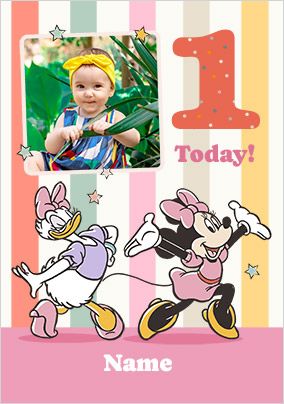 Photo of Minnie & Daisy 1 Today Birthday Photo Card