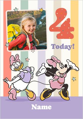 Photo of Minnie & Daisy 4 Today Birthday Photo Card