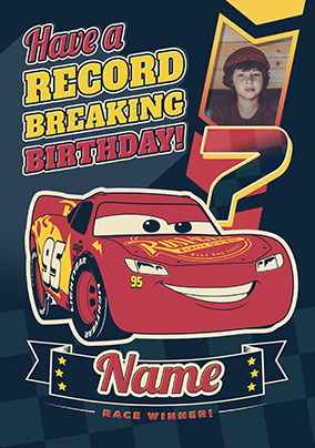 Cars Age 7 Record Breaking Birthday Photo Card