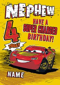 Tap to view Cars Nephew 4 Today Birthday Card