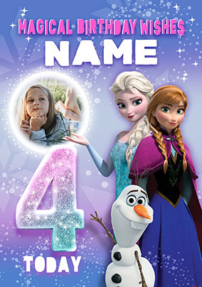 Frozen Anna, Elsa & Olaf 4th Birthday Photo Card