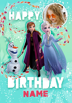 Frozen Anna, Elsa & Olaf Birthday Photo Card