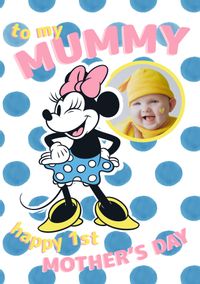 Tap to view Disney Minnie Mouse Blue Polka Dot 1st Mothers Day Card