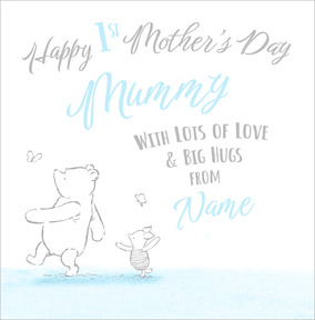 Classic Winnie The Pooh Blue Mummy 1st Mothers Day Card