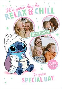 Tap to view Stitch Relax & Chill 3 Photo Mother's Day Card