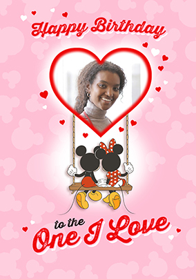 Mickey & Minnie One I Love Heart Photo Birthday Card