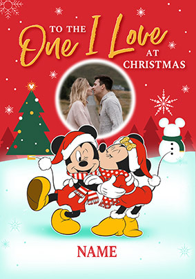 Mickey & Minnie To The One I Love Christmas Photo Card