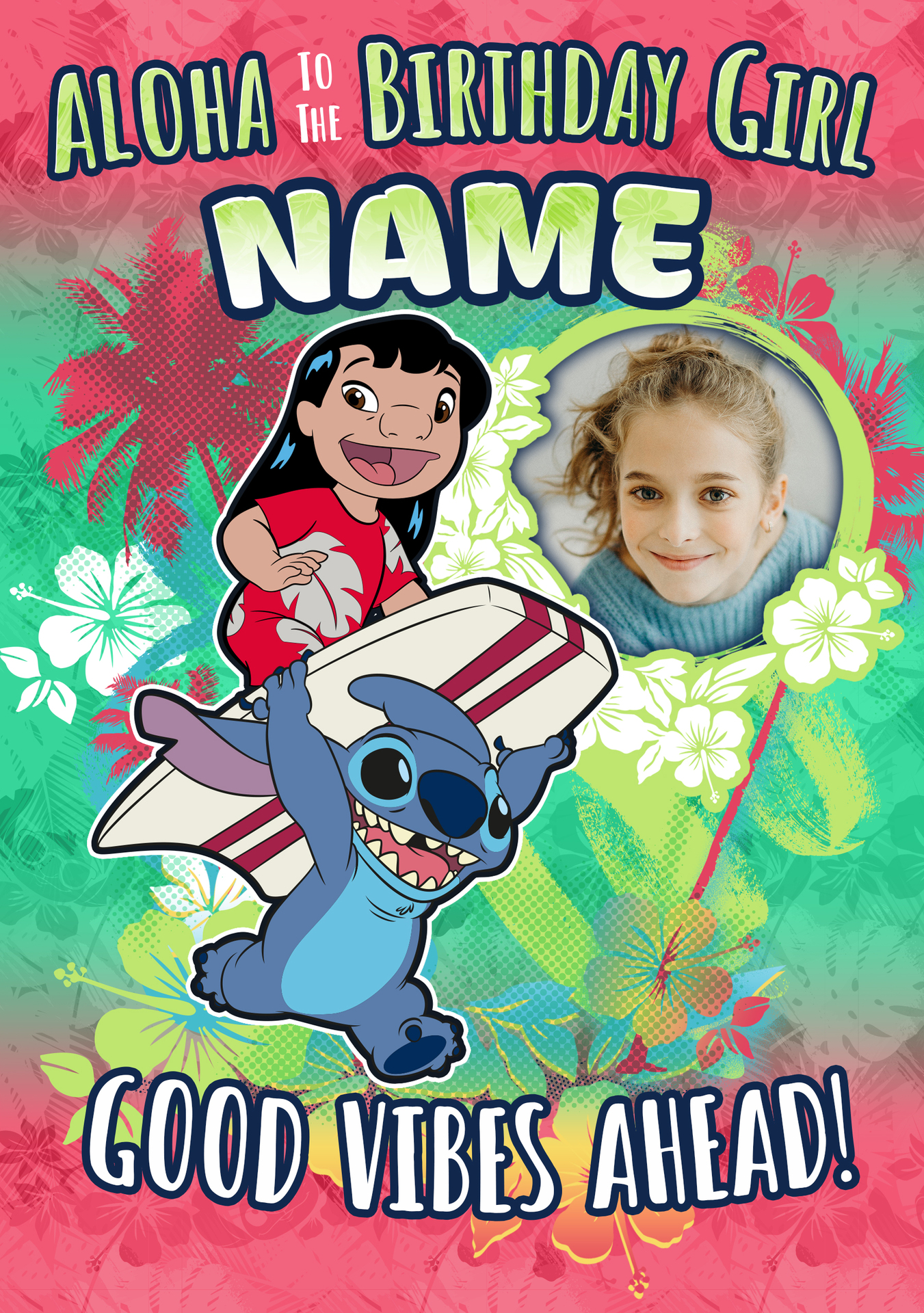 Aloha Birthday Girl Lilo & Stitch Photo Card