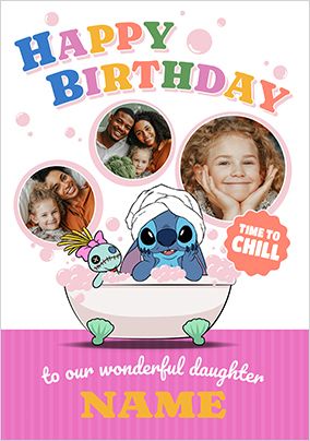 Photo of Stitch Time To Chill Daughter 3 Photo Birthday Card
