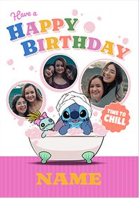Tap to view Stitch Time To Chill 3 Photo Birthday Card