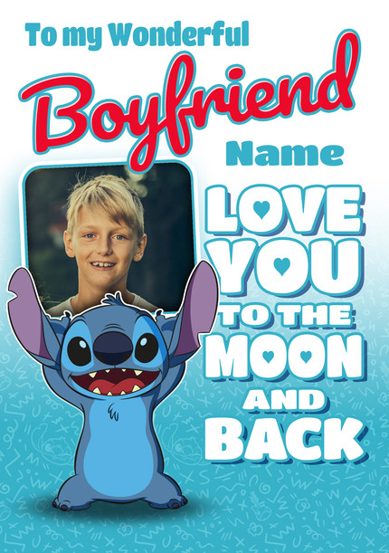 Disney Stitch Boyfriend Moon and Back Valentines Card