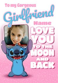 Tap to view Disney Stitch Girlfriend Moon and Back Valentine's Day Card