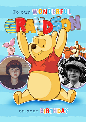 Winnie The Pooh Grandson 2 Photo Birthday Card