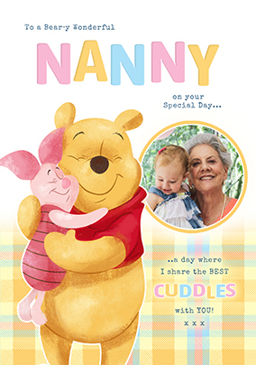 Winnie The Pooh Best Cuddles Nanny Birthday Photo Card