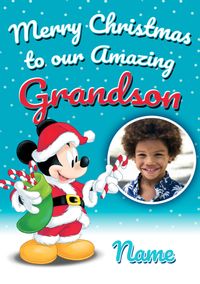 Tap to view Amazing Grandson  Mickey Mouse Photo Christmas Card
