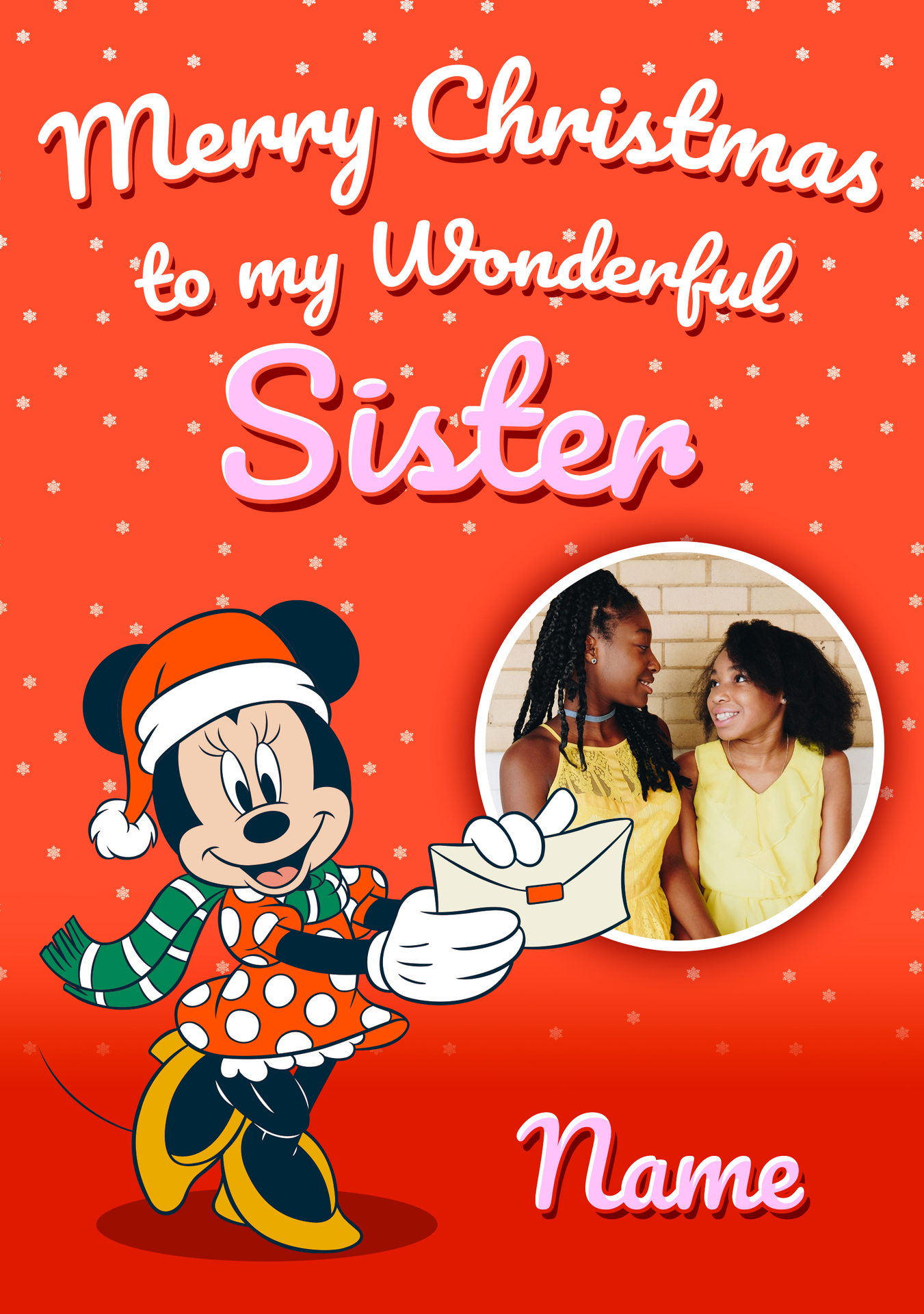 Wonderful Sister Minnie Mouse Photo Christmas Card