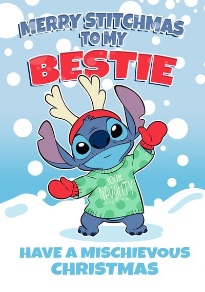 Disney Stitch To my Bestie Mischievous Christmas Card