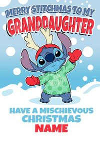 Disney Stitch Granddaughter Mischievous Christmas Card