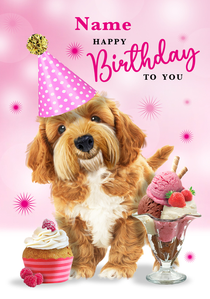 Dog in Party Hat Personalised Birthday Card