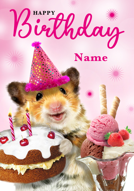 Hamster in Party Hat Personalised Birthday Card