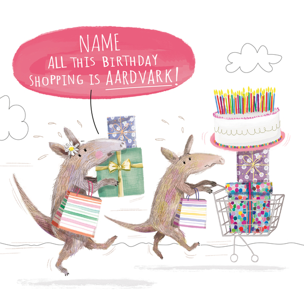 Aardvark Birthday Shopping Personalised Card