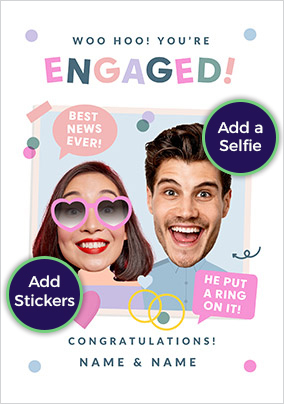 Funky Faces Woo Hoo You're Engaged 2 Photo Card