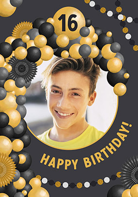 16th Black and Gold Birthday Card