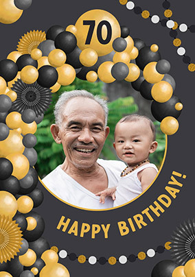 70th Black and Gold Birthday Card