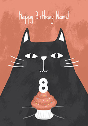 Cat 8th Personalised Birthday Card