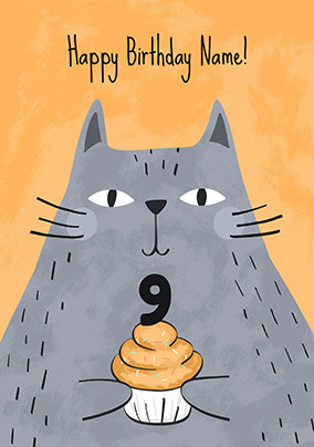 Cat 9th Personalised Birthday Card