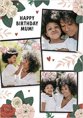Floral 3 photo upload Mum Birthday Card