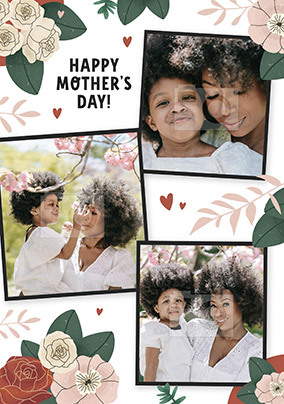 Floral 3 photo upload Mother's Day personalised Card