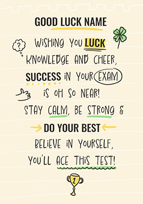 You'll Ace This Test Personalised Exam Good Luck Card