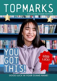 Tap to view Top Marks Magazine Spoof Exam Good Luck Card