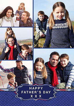 Happy Father's Day Multi Photo Blue Banner Card