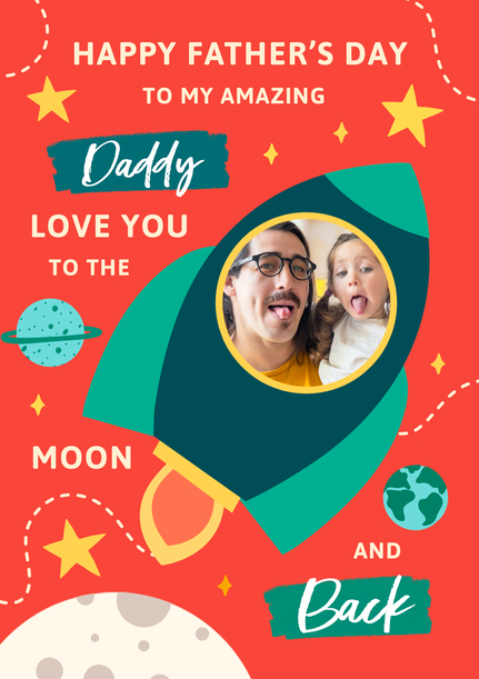 Daddy Red Moon And Back Photo Father's Day Card