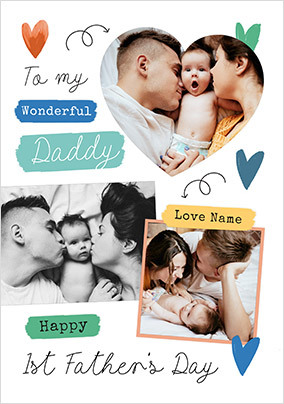 Wonderful Daddy 1st Father's Day 3 Photo Card