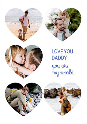 Love You Daddy Father's Day 5 Heart Photo Card