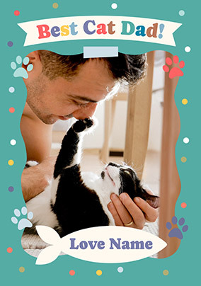 Best Cat Dad Teal Border Photo Father's Day Card