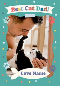 Tap to view Best Cat Dad Teal Border Photo Father's Day Card