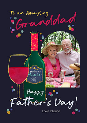 Amazing Grandad Red Wine Photo Father's Day Card
