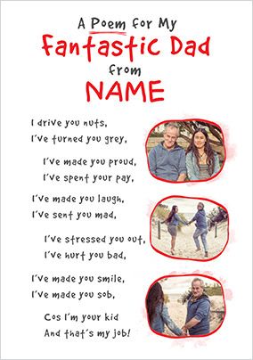 Photo of Poem For My Fantastic Dad Father's Day 3 Photo Card