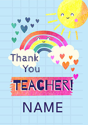 Rainbow Thank You Teacher personalised Card