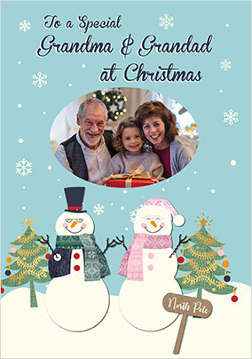 Grandma & Grandad Snow People Photo Christmas Card